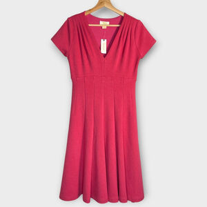 ANTHROPOLOGIE Maeve Lincoln Center Dress SMALL Pink V-Neck Fit & Flare Valentine
